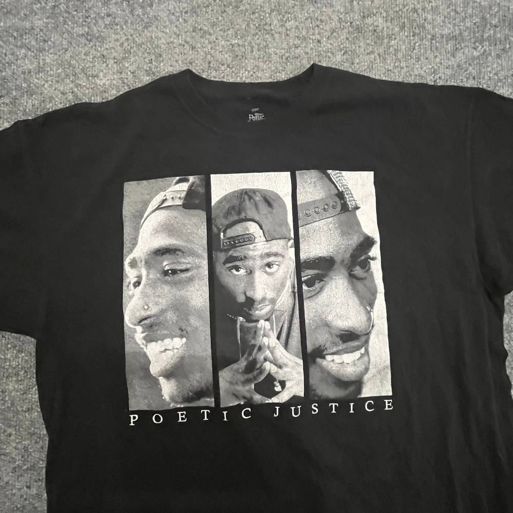 Poetic Justice T-Shirt Mens XL Black Tupac Shakur Graphic Cotton Streetwear Tee